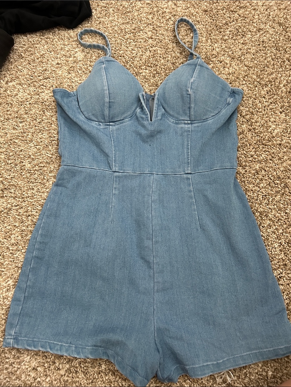 Haute Monde Light Blue Denim Mini Romper Dress